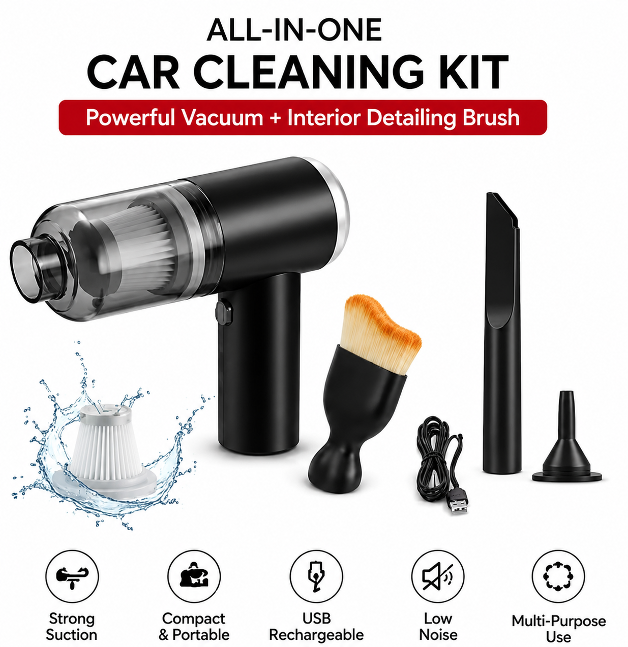 Car Cleaning Kit – 3-in-1 Portable Vacuum Cleaner